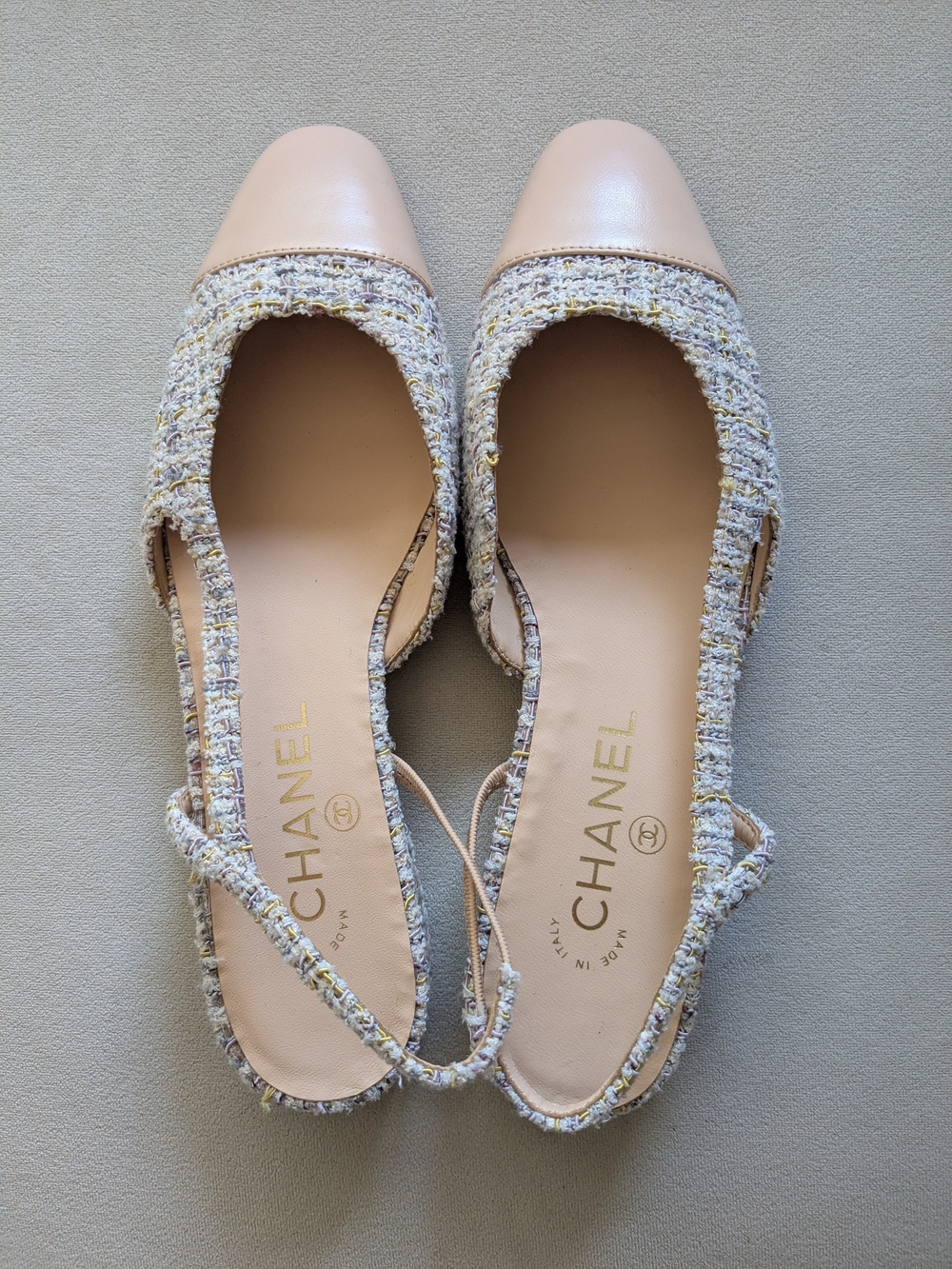 NEW Chanel Beige Tweed Slingback Flats size 39